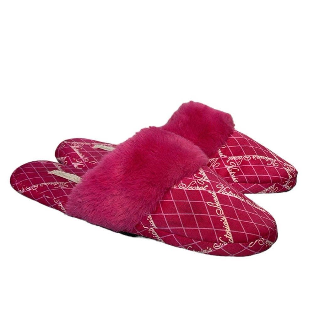 Victoria's Secret Signature Fuchsia/Pink Fizz Fishnet Satin Slippers Sz L 8-9